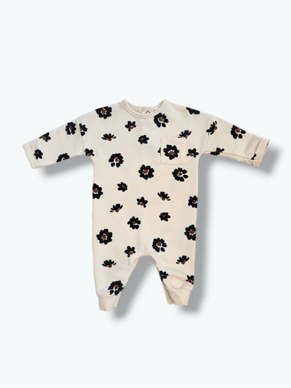 Miles the Label Baby Floral Romper 3M Organic Cotton Cream Black Long Sleeve